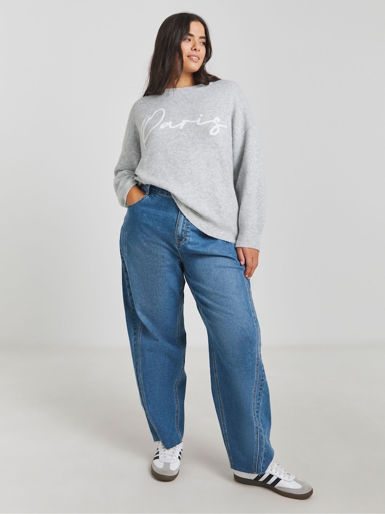 Simply Be Grey Paris Slogan Jumper - Image 3 of 4