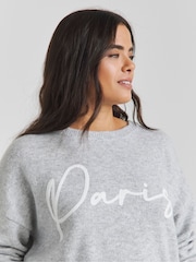 Simply Be Grey Paris Slogan Jumper - Image 4 of 4