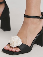 JD Williams Black Corsage Trim Heeled Sandals In Wide Fit - Image 3 of 4