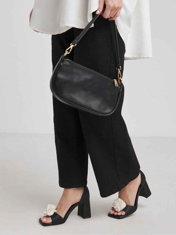 JD Williams Black Corsage Trim Heeled Sandals In Wide Fit - Image 4 of 4