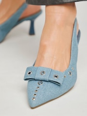 Simply Be Simply Be posebno široki čevlji iz denima z očesnimi detajli Slingback - Slika 3 iz 4