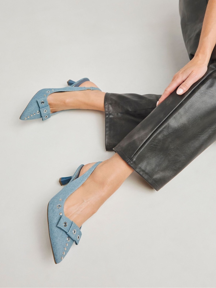 Simply Be Simply Be posebno široki čevlji iz denima z očesnimi detajli Slingback - Slika 4 iz 4