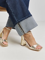Simply Be Gold Barely There Block Heel Sandals In Wide Fit - Image 1 of 4