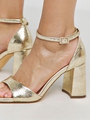 Simply Be Gold Barely There Block Heel Sandals In Wide Fit - Image 3 of 4