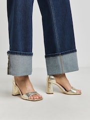 Simply Be Gold Barely There Block Heel Sandals In Wide Fit - Image 4 of 4