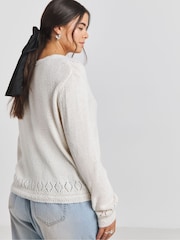 Simply Be White Pointelle Fluffy Scallop Edge Reversible Cardigan - Image 4 of 4