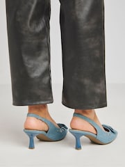 Simply Be Denim Blue Eyelet Detail Slingback Court Shoes In Wide Fit - Image 2 of 4