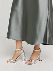 Simply Be Silver Barely There Block heel Sandals In Extra Wide Fit - Image 4 of 4