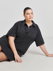 Simply Be Black Boxy Short Denim Dress - Image 3 of 4