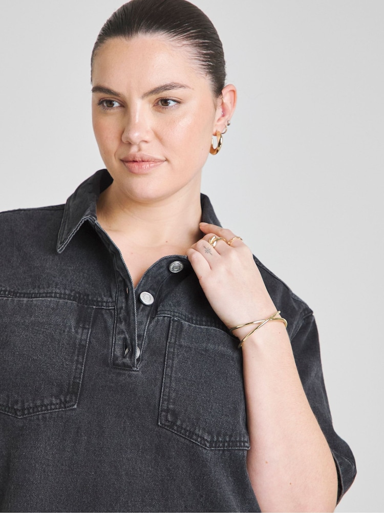 Simply Be Black Boxy Short Denim Dress - Image 4 of 4