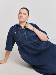 Simply Be Blue Half Sleeve Denim Midaxi Dress - Image 1 of 4