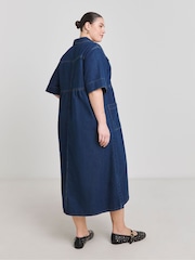 Simply Be Blue Half Sleeve Denim Midaxi Dress - Image 2 of 4