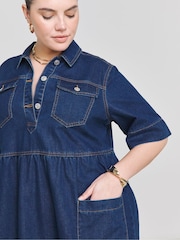 Simply Be Blue Half Sleeve Denim Midaxi Dress - Image 3 of 4