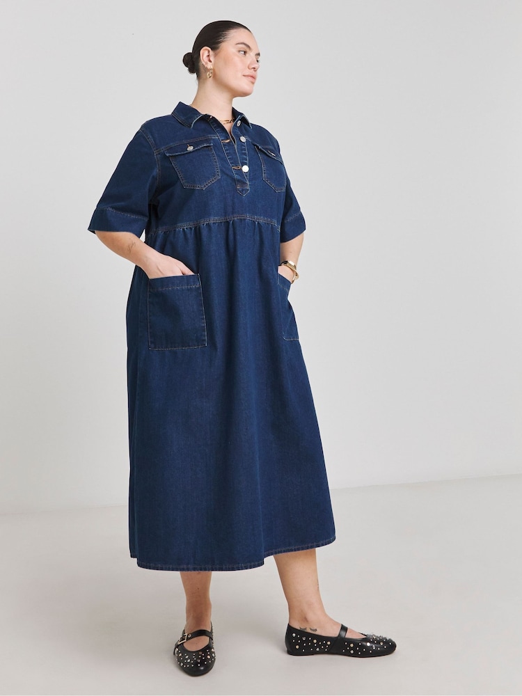Simply Be Blue Half Sleeve Denim Midaxi Dress - Image 4 of 4