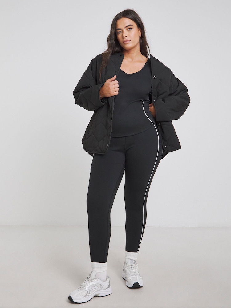 Simply Be Black Piping Active Leggings - Image 1 of 4