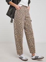 Simply Be Brown Leopard Print Denim Barrel Leg Jeans - Image 2 of 4