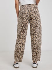 Simply Be Brown Leopard Print Denim Barrel Leg Jeans - Image 3 of 4