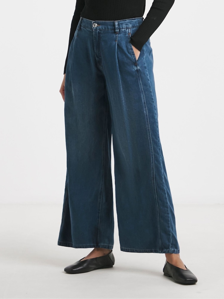 Simply Be Blue Draped Wide Leg Jeans With Tencel TM Lyocell - Image 2 of 5