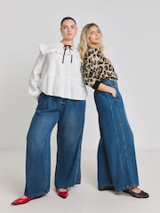 Simply Be Blue Draped Wide Leg Jeans With Tencel TM Lyocell - Image 5 of 5