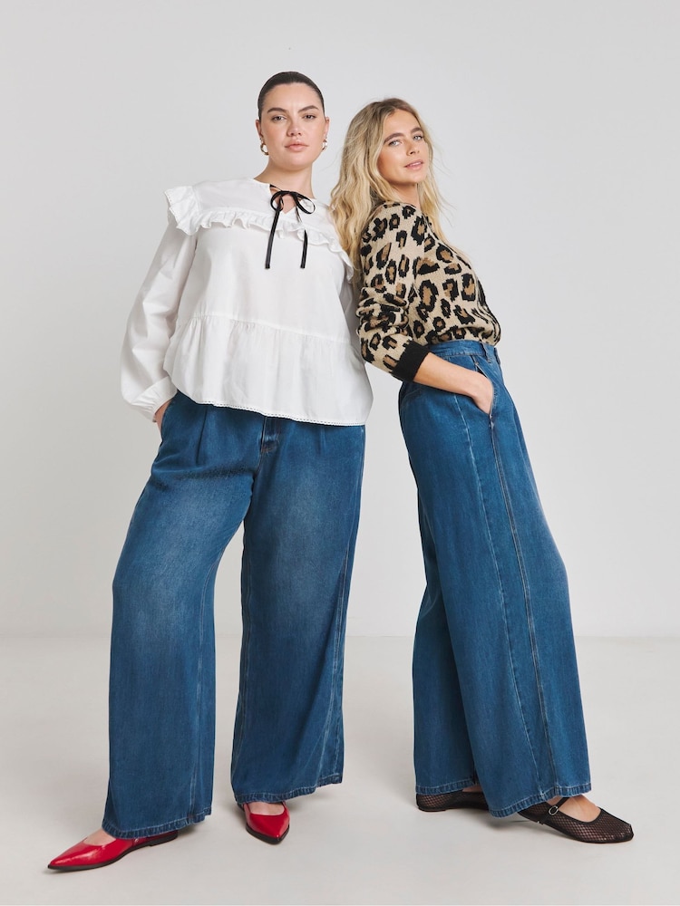 Simply Be Blue Draped Wide Leg Jeans With Tencel TM Lyocell - Image 5 of 5