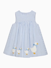 Trotters London Little Blue Stripe 100% Cotton Duck Pinafore Dress - Image 1 of 3