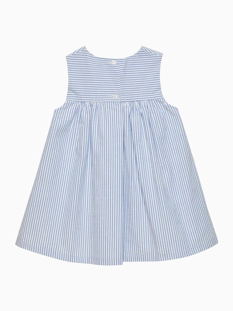 Trotters London Little Blue Stripe 100% Cotton Duck Pinafore Dress - Image 2 of 3