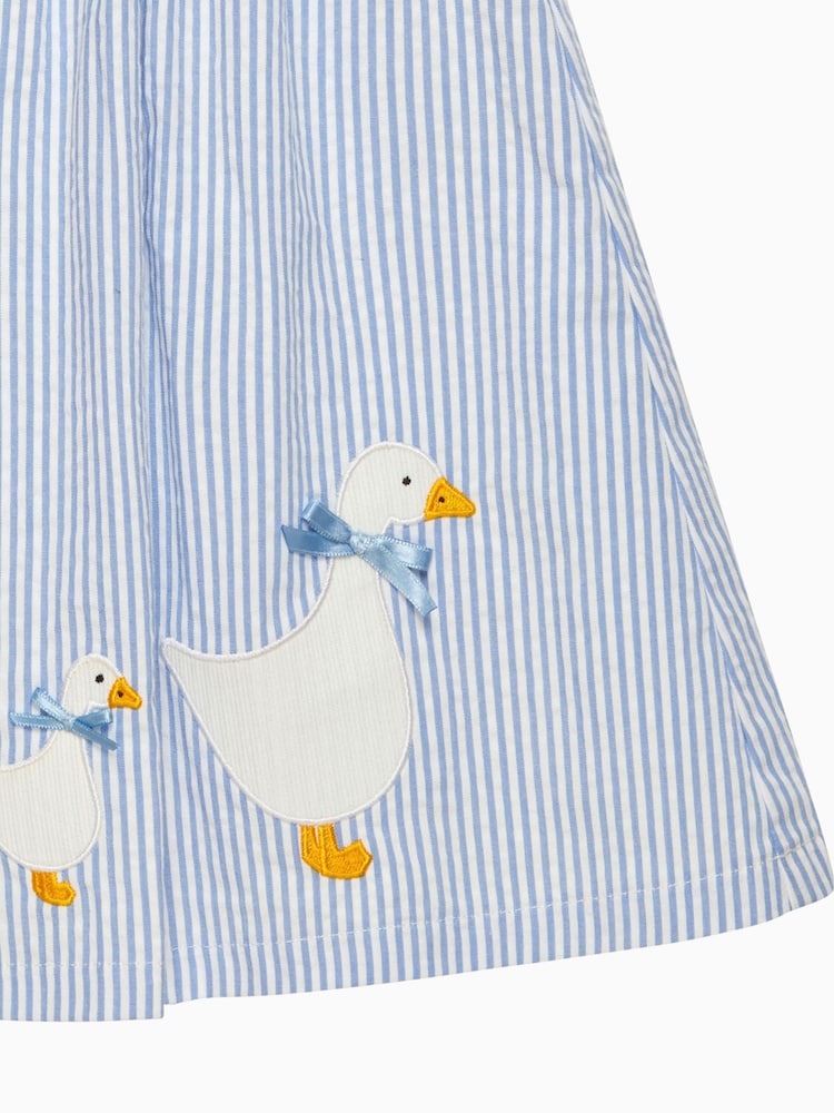 Trotters London Little Blue Stripe 100% Cotton Duck Pinafore Dress - Image 3 of 3