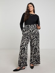 Simply Be Black Zebra Print Wide Leg Pleat Front Trousers - Image 2 of 4
