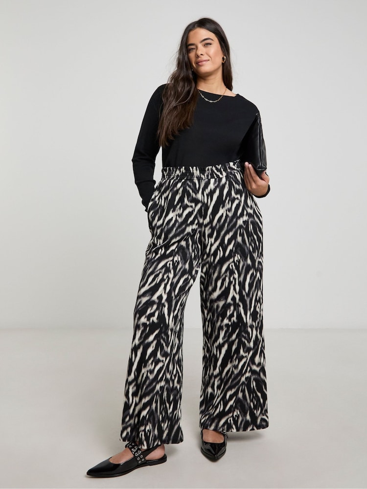 Simply Be Black Zebra Print Wide Leg Pleat Front Trousers - Image 2 of 4