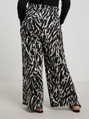 Simply Be Black Zebra Print Wide Leg Pleat Front Trousers - Image 3 of 4