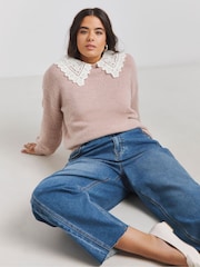 Simply Be Blush Pink Crochet Collar Detail Jumper - Image 1 of 4