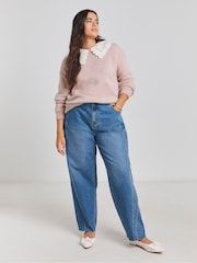 Simply Be Blush Pink Crochet Collar Detail Jumper - Image 3 of 4