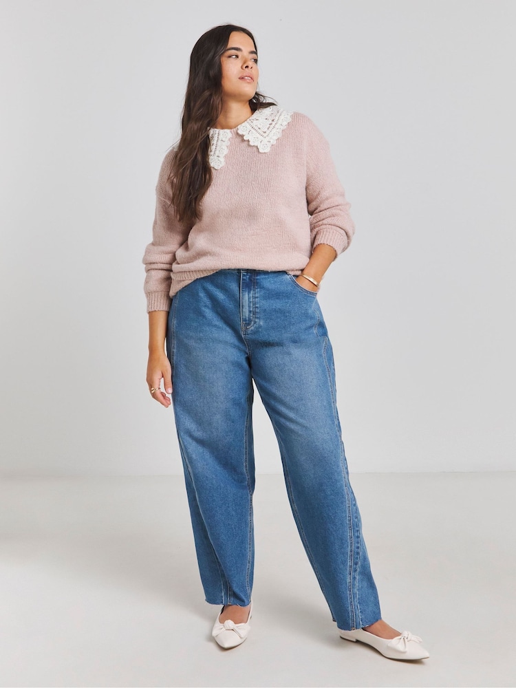 Simply Be Blush Pink Crochet Collar Detail Jumper - Image 3 of 4