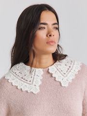 Simply Be Blush Pink Crochet Collar Detail Jumper - Image 4 of 4