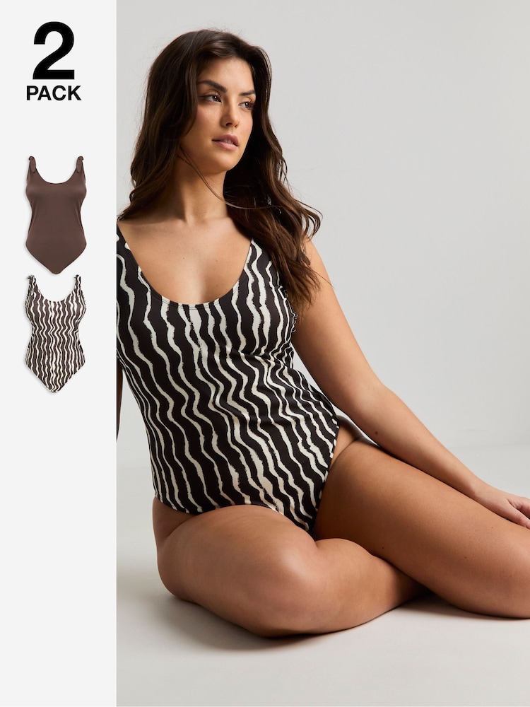 Simply Be Brown Value Swimsuits 2 Pack - Image 1 of 5 Simply Be Brown Value Swimsuits 2 Pack - Image 1 of 5