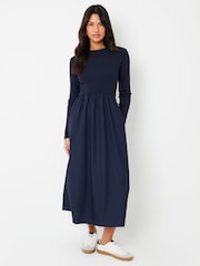 Threadbare Blue Ribbed Jersey 2-in-1 Midi Dress with Poplin Skirt - Image 1 of 4