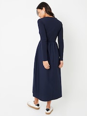 Threadbare Blue Ribbed Jersey 2-in-1 Midi Dress with Poplin Skirt - Image 2 of 4