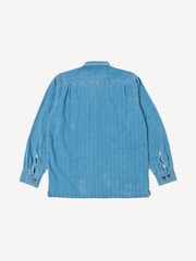 Universal Works Blue Utility Regular Fit Washed Indigo Herringbone Rec Shirt - Image 6 of 6
