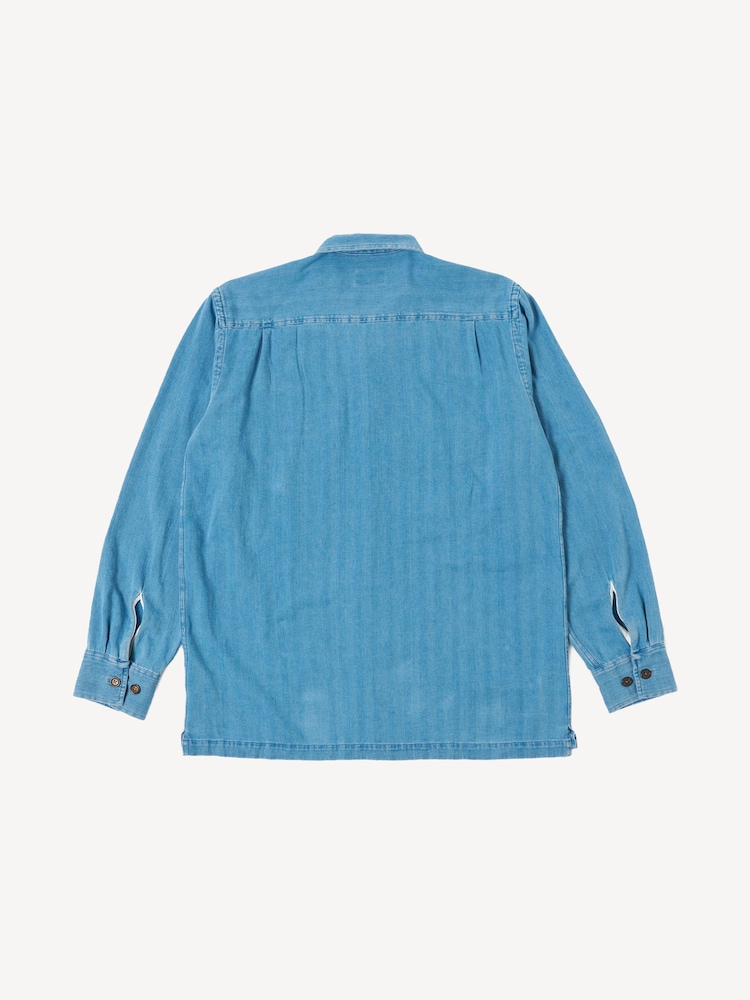 Universal Works Blue Utility Regular Fit Washed Indigo Herringbone Rec Shirt - Image 6 of 6