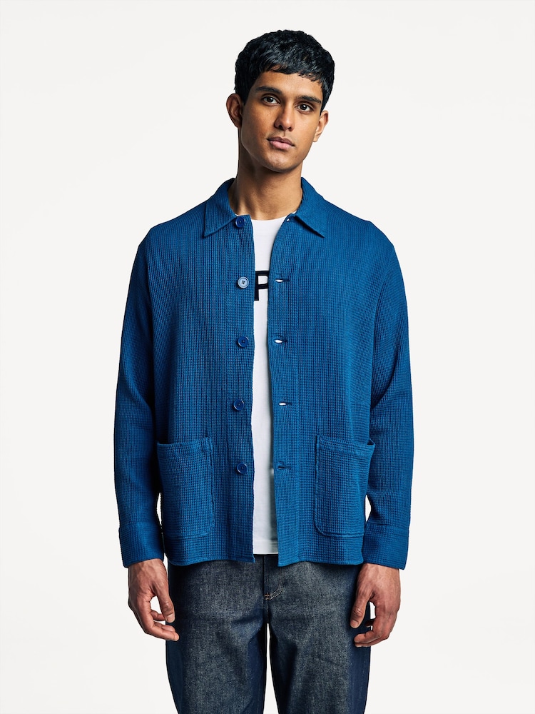 Universal Works Blue Travail Nippon Waffle Overshirt - Image 1 of 7