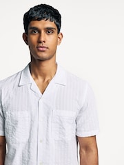 Universal Works White Sal Road Regular Fit Kos Self Stripe Shirt - Image 4 of 6