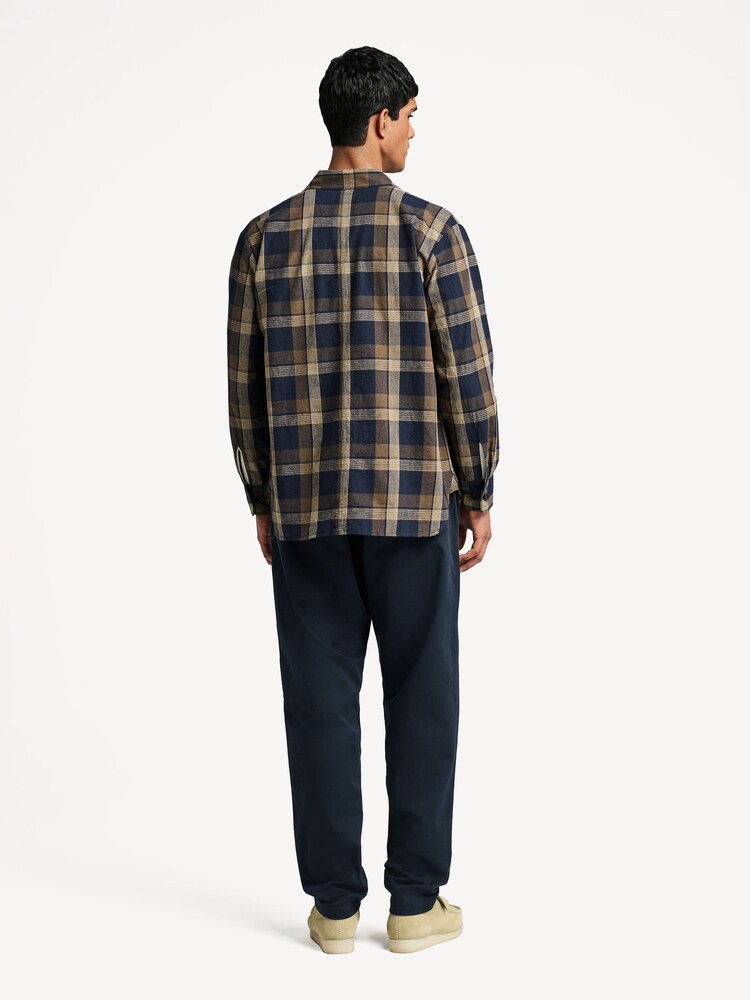 Universal Works Blue Travail Navy/Brown Lincot Big Check Overshirt - Image 2 of 8