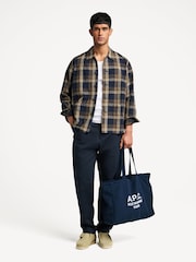 Universal Works Blue Travail Navy/Brown Lincot Big Check Overshirt - Image 4 of 8