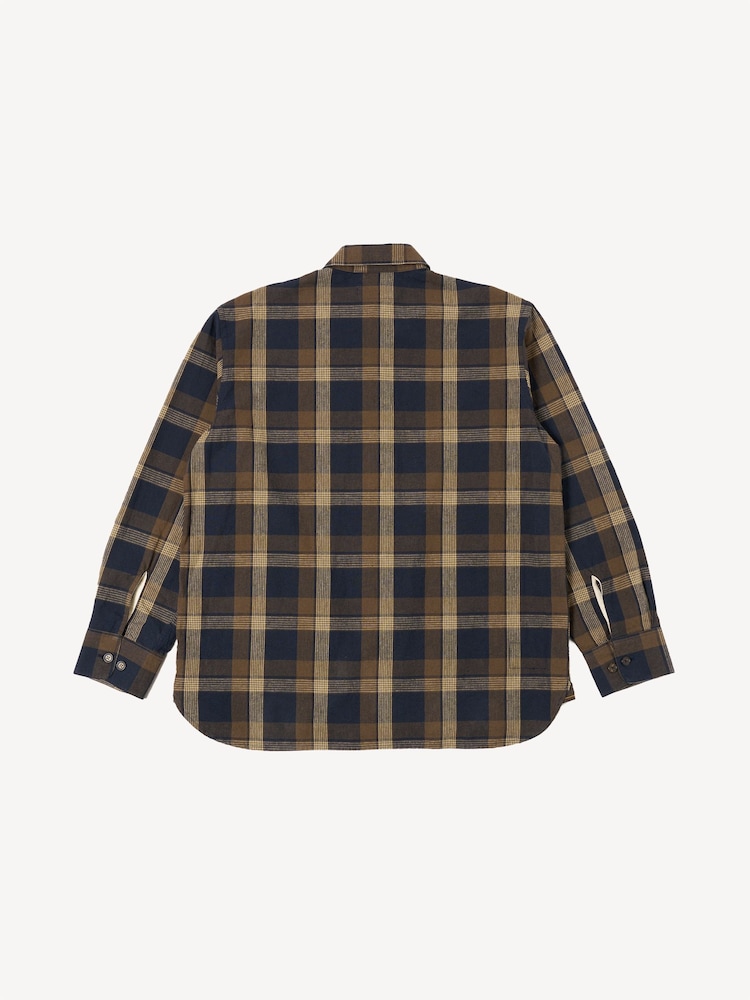 Universal Works Blue Travail Navy/Brown Lincot Big Check Overshirt - Image 8 of 8