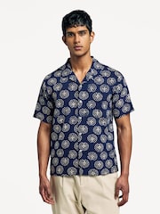 Universal Works Blue Regular Fit Road Magic Circle Print Shirt - Image 1 of 6