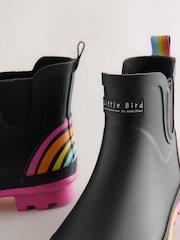 Little Bird by Jools Oliver Black Adults Rainbow Welly Boots - Image 4 of 6