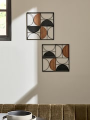 Set of 2 Black Bronx Metal and Wood Abstract Wall Plaques - Image 1 of 4