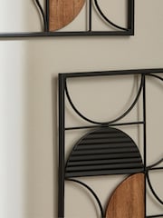 Set of 2 Black Bronx Metal and Wood Abstract Wall Plaques - Image 2 of 4