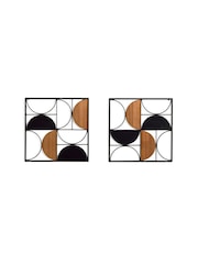 Set of 2 Black Bronx Metal and Wood Abstract Wall Plaques - Image 3 of 4