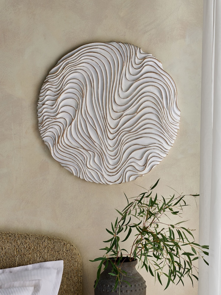 White XL Circle Pleat Texture Wall Plaque - Image 1 of 5 White XL Circle Pleat Texture Wall Plaque - Image 1 of 5